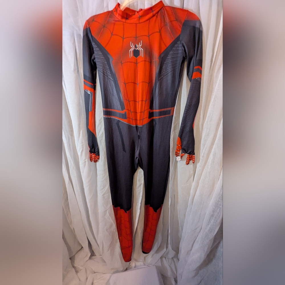 Red and Black Spider-Inspired Kids Costume Bodysuit